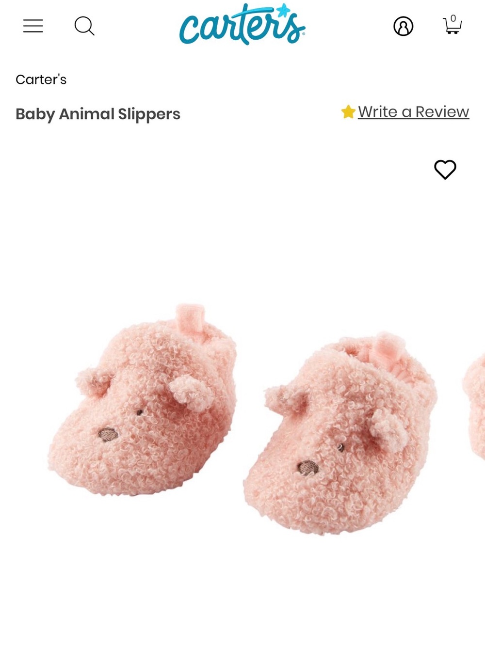 Carter's Pink Baby Animal Slippers Sz 0-6M